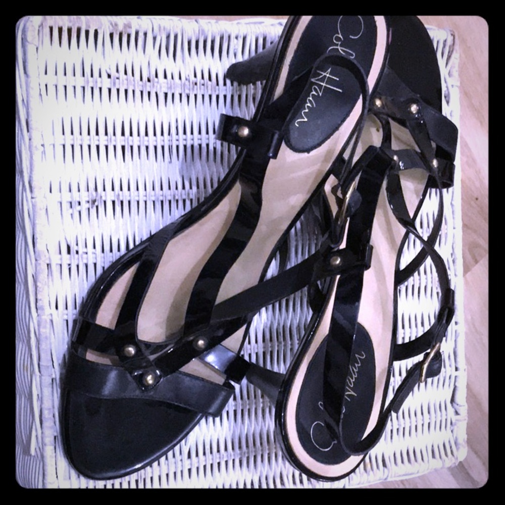Black leather sandals